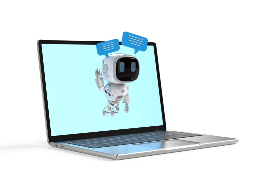 Egy chatbot emelkedik ki egy weboldalból, a monitor képernyőjéből